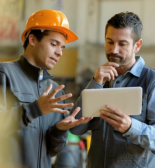 Technical construction consultation   men with a tablet